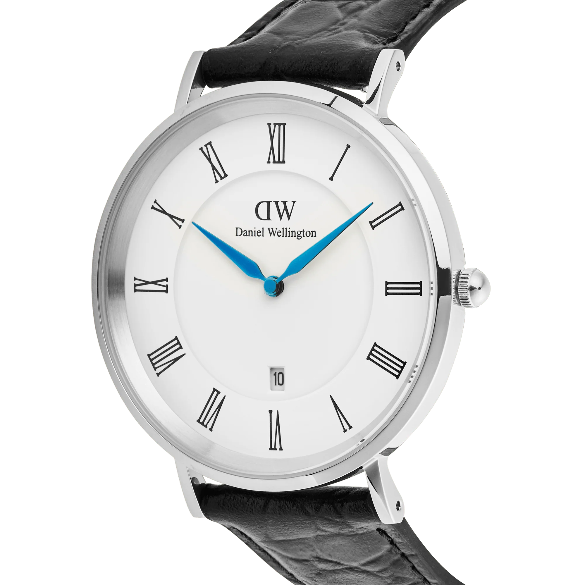 Classic Roman Numerals Date Black Croc Belly Silver - Image 3