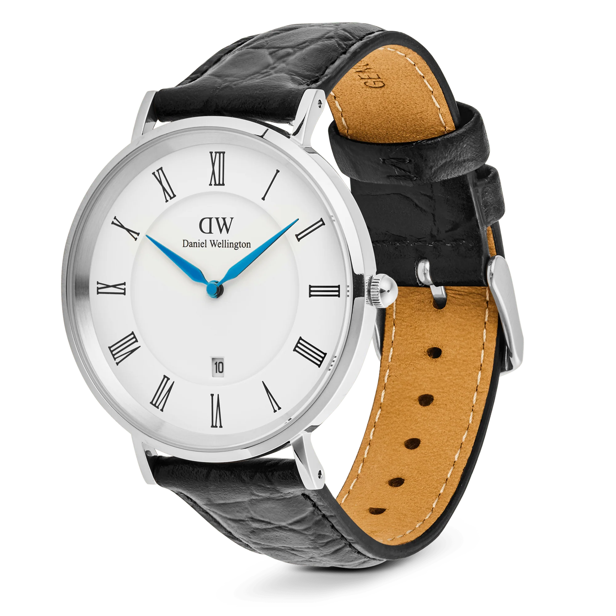 Classic Roman Numerals Date Black Croc Belly Silver - Image 4