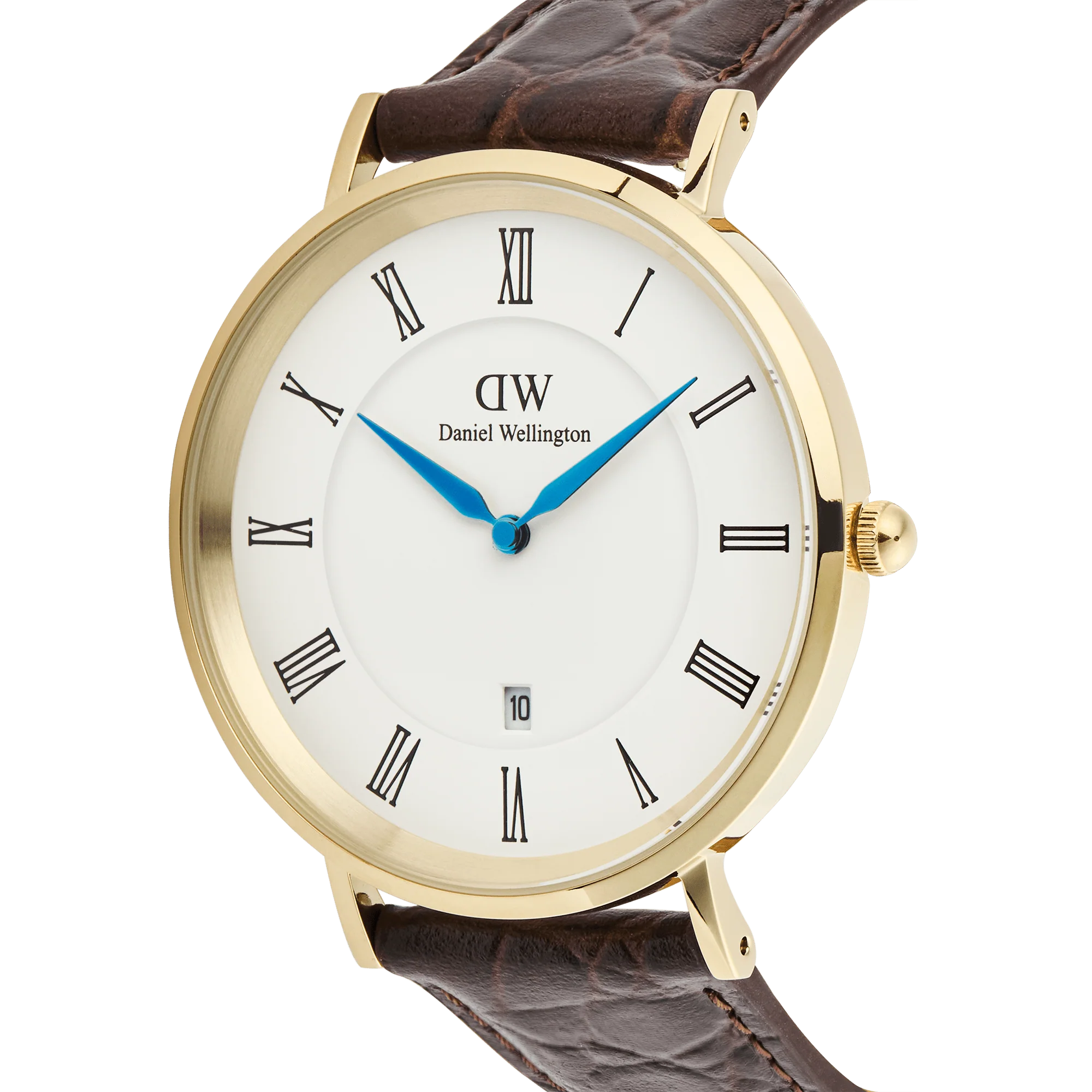 Classic Roman Numerals Date Dark Brown Croc Belly Gold - Image 3