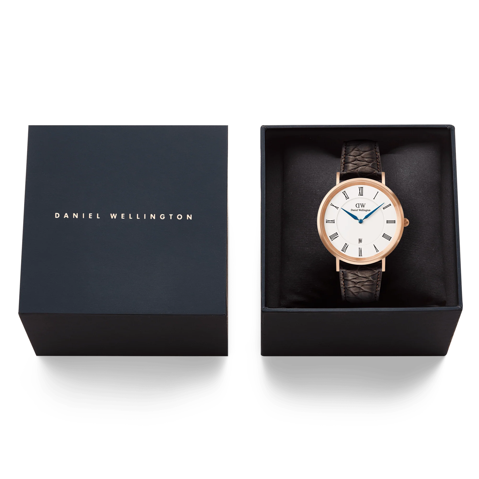 Classic Roman Numerals Date Dark Brown Croc Belly Rose Gold - Image 6
