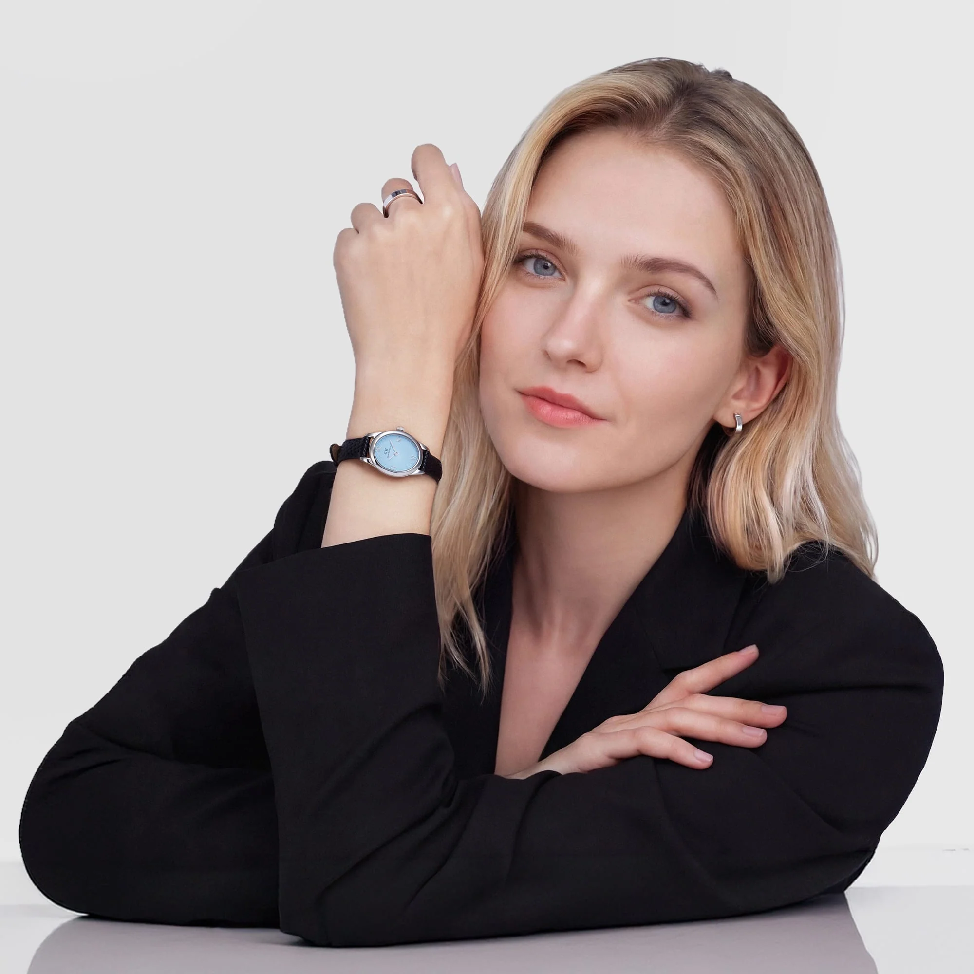 Ophelia Mini Black Lizard Ice Blue Guilloché Silver - Image 2